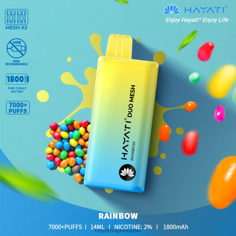 Hayati Duo Mesh jetable arc-en-ciel - Hayati vape near me 2ND0X176
