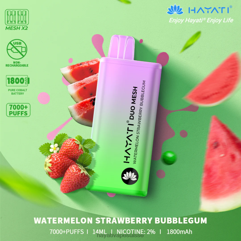 Hayati Duo Mesh jetable bubblegum pastèque fraise - Hayati Suisse 2ND0X192