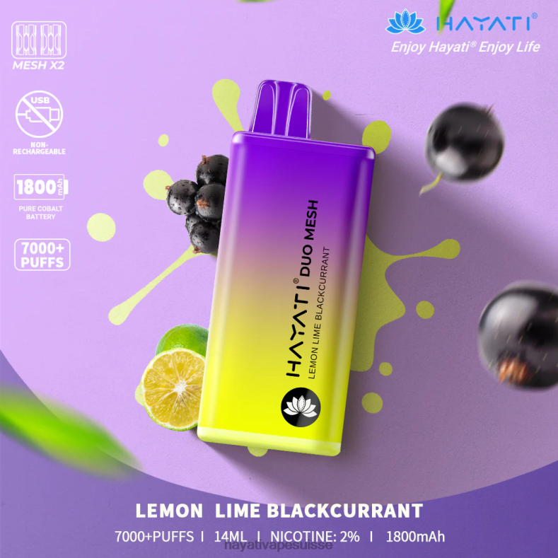 Hayati Duo Mesh jetable citron lime cassis - Hayati vape review 2ND0X187