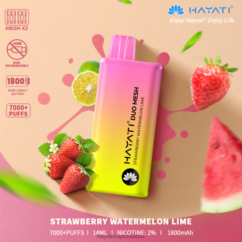 Hayati Duo Mesh jetable fraise pastèque citron vert - Hayati berne 2ND0X183