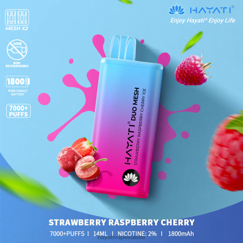Hayati Duo Mesh jetable glace à la fraise, à la framboise et à la cerise - Hayati Suisse 2ND0X182