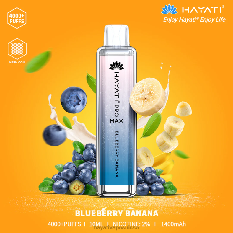 Hayati Pro Max jetable banane myrtille - Hayati flavours Suisse 2ND0X138