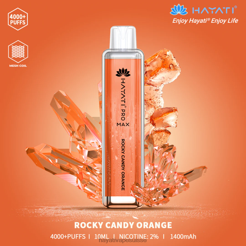 Hayati Pro Max jetable bonbon rocheux orange - Hayati flavours Suisse 2ND0X118