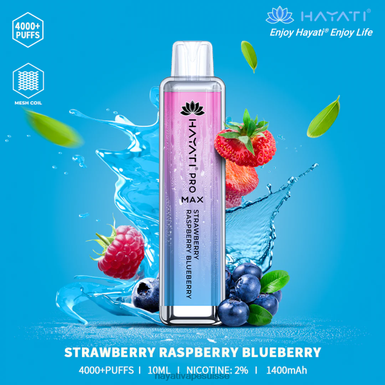 Hayati Pro Max jetable fraise framboise myrtille - Hayati vape flavours 2ND0X141