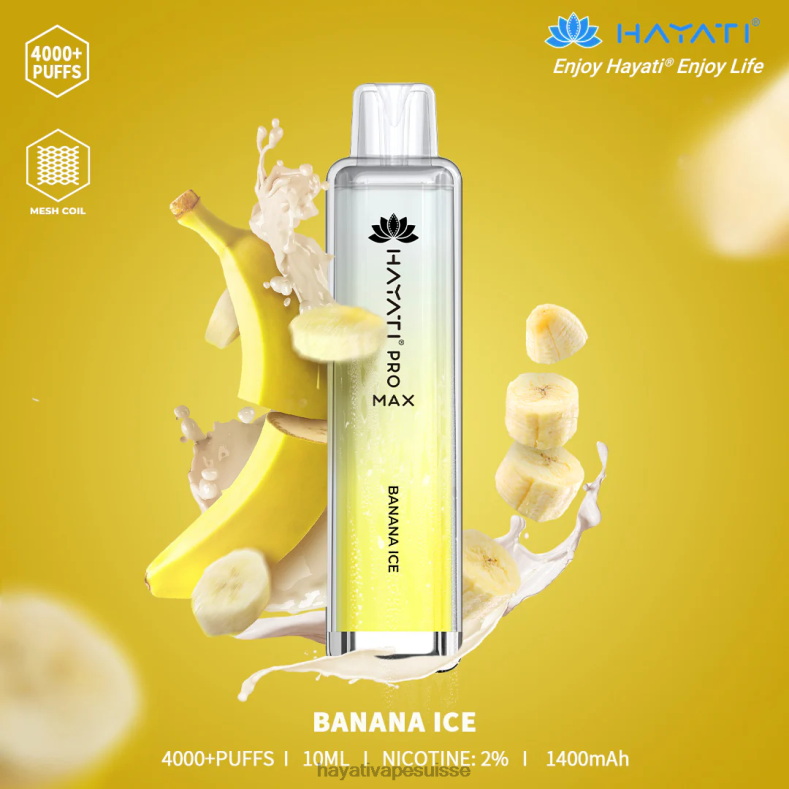 Hayati Pro Max jetable glace à la banane - Hayati store Suisse 2ND0X90