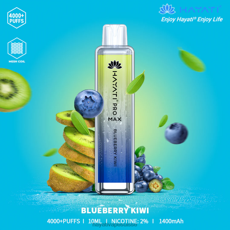 Hayati Pro Max jetable kiwi aux bleuets - Hayati flavours Suisse 2ND0X98