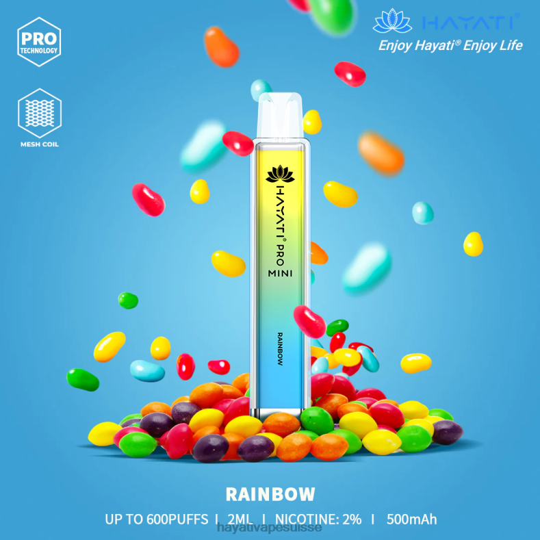 Hayati Pro Mini jetable arc-en-ciel - Hayati flavour list 2ND0X19