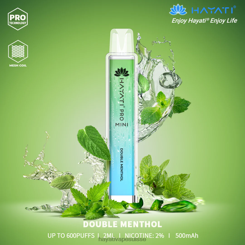 Hayati Pro Mini jetable doublement mentholé - Hayati flavours Suisse 2ND0X8