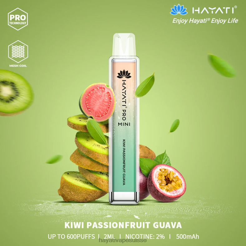 Hayati Pro Mini jetable kiwi, fruit de la passion, cuava - Hayati berne 2ND0X13
