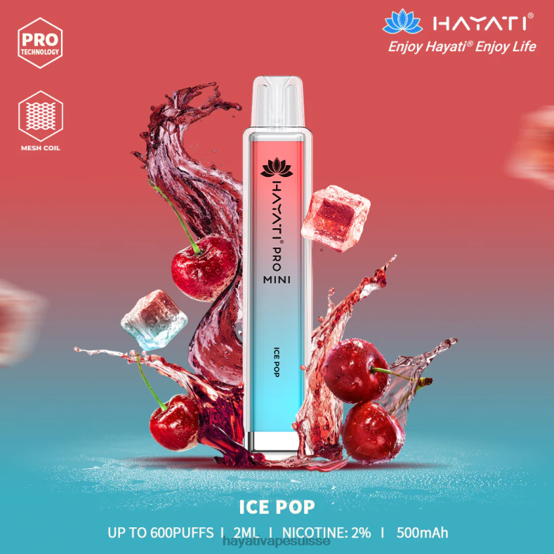 Hayati Pro Mini jetable sucette glacée - Hayati flavours Suisse 2ND0X18
