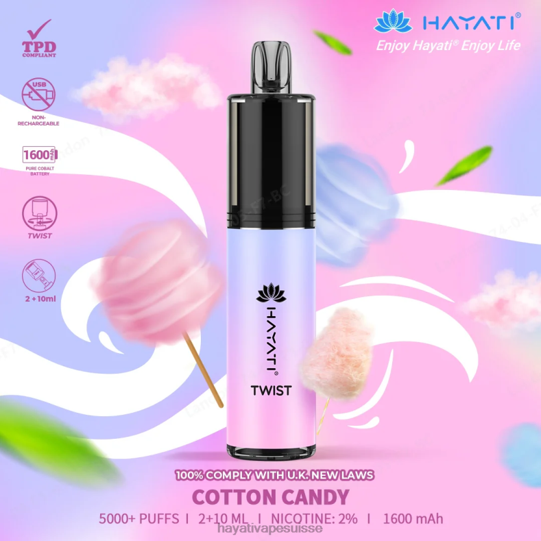 Hayati Twist jetable barbe à papa - Hayati vape review 2ND0X67