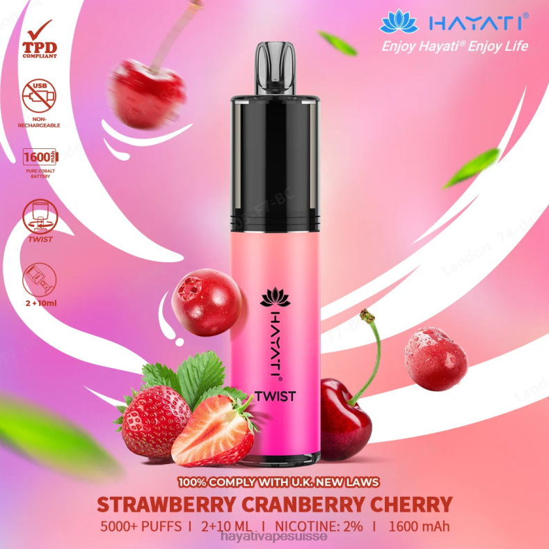 Hayati Twist jetable fraise canneberge cerise - Hayati vape flavours 2ND0X81