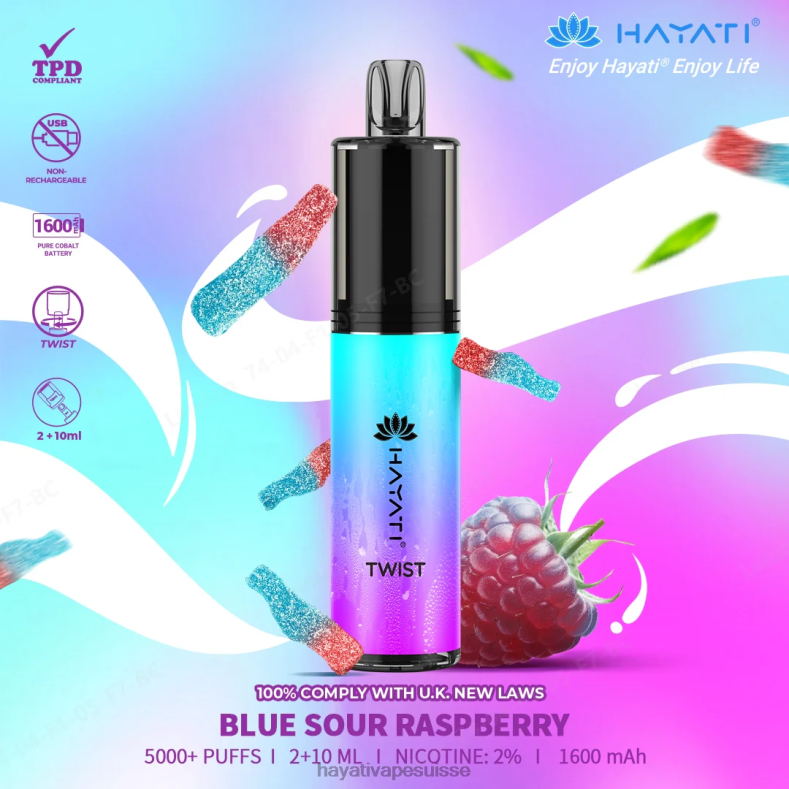 Hayati Twist jetable framboise bleue aigre - Hayati vape Suisse 2ND0X65