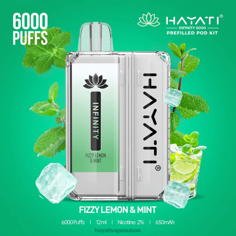 Hayati Infinity 6000 kits de dosettes citron pétillant et menthe - Hayati vape review 2ND0X147