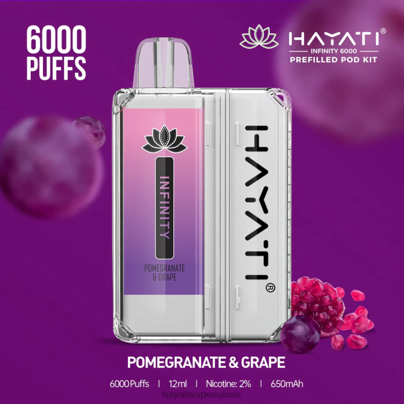 Hayati Infinity 6000 kits de dosettes grenade et raisin - Hayati vape near me 2ND0X156