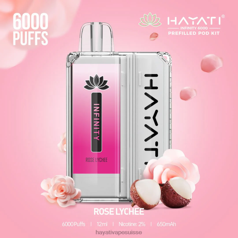 Hayati Infinity 6000 kits de dosettes litchi rose - Hayati flavours Suisse 2ND0X158