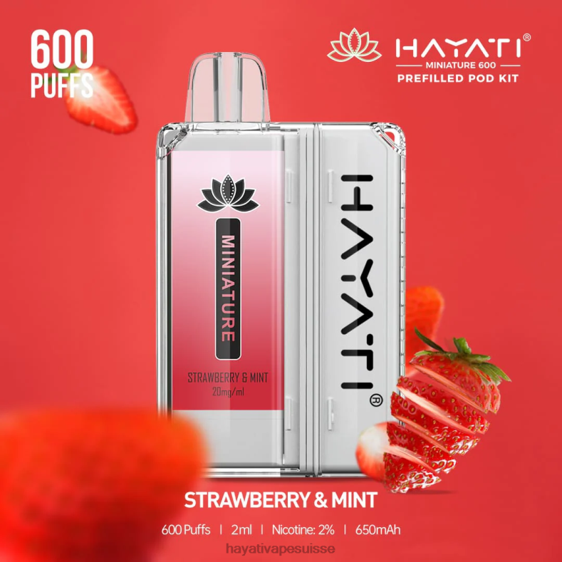 Hayati Miniature 600 kits de dosettes fraise et menthe - Hayati vape near me 2ND0X46