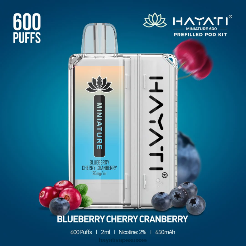 Hayati Miniature 600 kits de dosettes myrtille cerise canneberge - Hayati vape flavours 2ND0X31