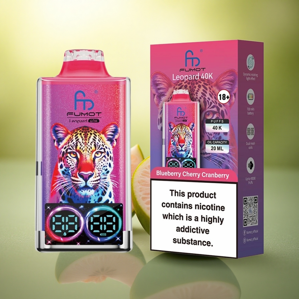 Fumot Leopard 40K Puffs Myrtille Cerise Canneberge 5% Nicotine 700mAh Dual Mesh