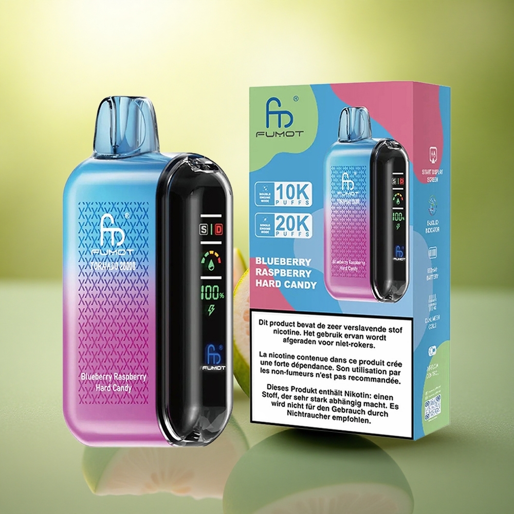 Fumot Tornado 20000 Puffs Bonbon Dur Myrtille Framboise avec Double Mesh Coil et 850mAh