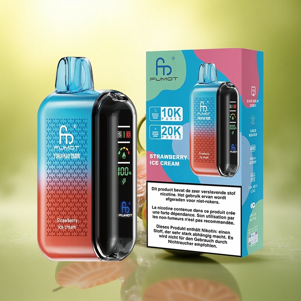 Fumot Tornado 20000 Puffs Crème Glacée à la Fraise avec Double Mesh et 850mAh
