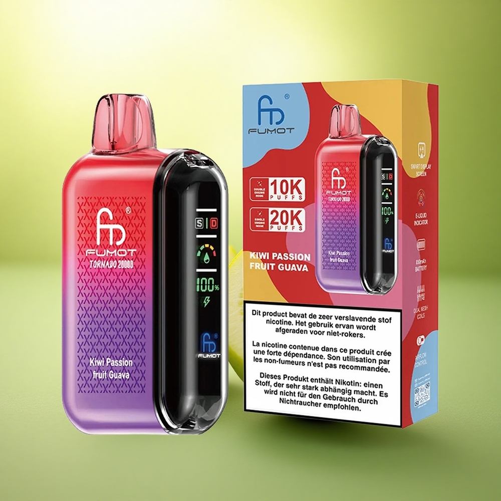 Fumot Tornado 20000 Puffs Kiwi Fruit de la Passion Goyave Double Mesh Coil 850mAh