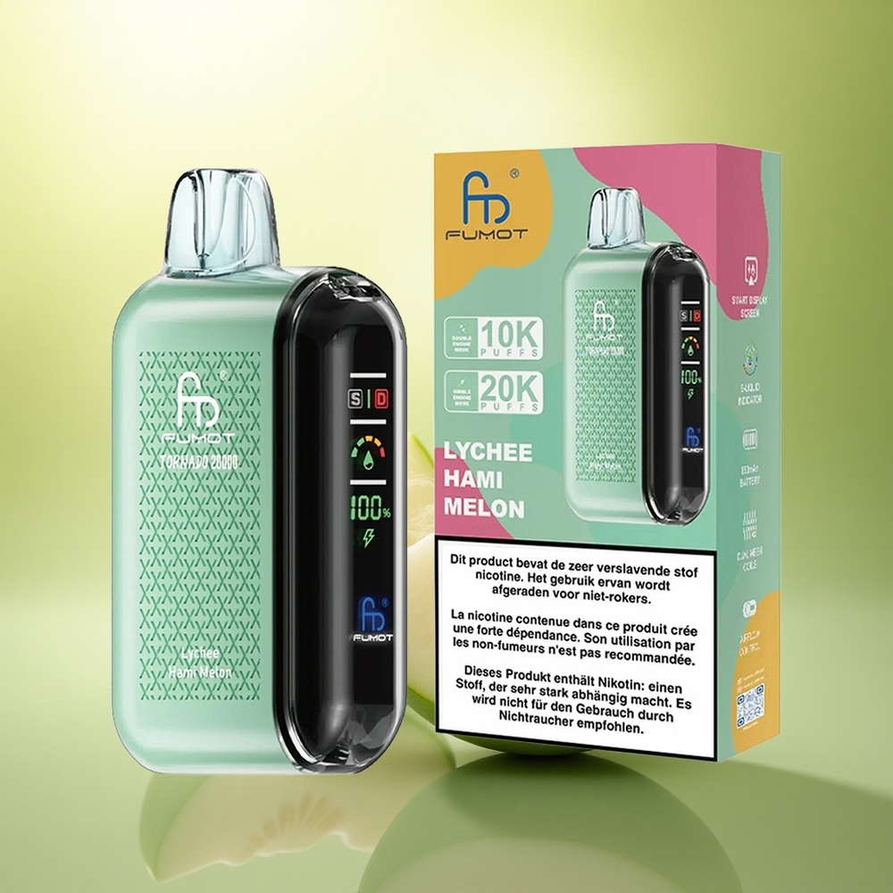 Fumot Tornado 20000 Puffs Lychee Melon Doré avec Batterie 850mAh et Contrôle d\'Airflow