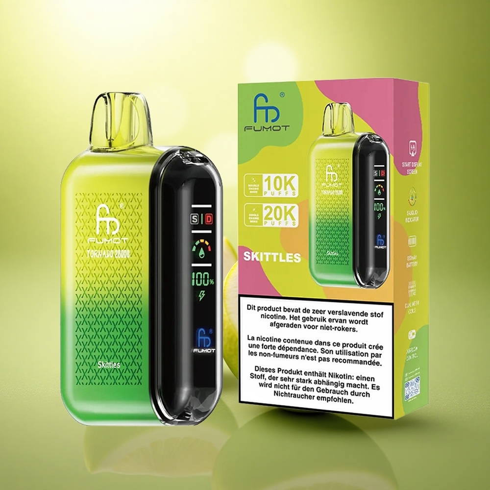 Fumot Tornado 20000 Puffs Skittles Double Mèche Affichage Intelligent 850mAh