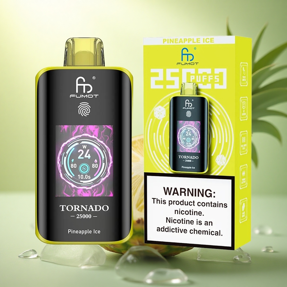 Fumot Tornado 25000 Puffs Ananas Glace Écran HD Batterie 700mAh Nicotine 5%