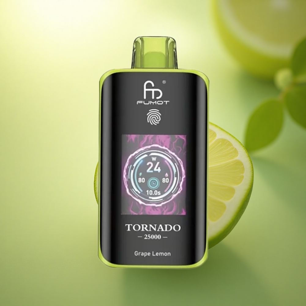 Fumot Tornado 25000 Puffs Citron Raisin Écran HD 700mAh 5% Nicotine