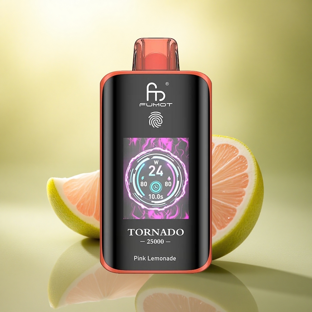 Fumot Tornado 25000 Puffs Citronnade Rose Écran HD 700mAh 5% Nicotine