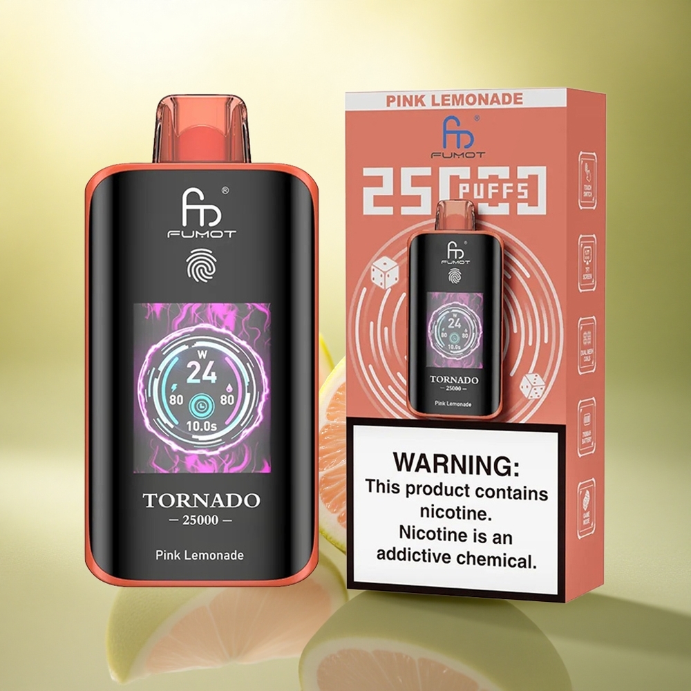 Fumot Tornado 25000 Puffs Citronnade Rose Écran HD 700mAh 5% Nicotine