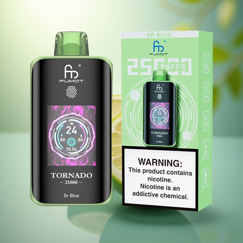 Fumot Tornado 25000 Puffs Dr Bleu Écran HD Batterie 700mAh Nicotine 0/2%/3%/5%