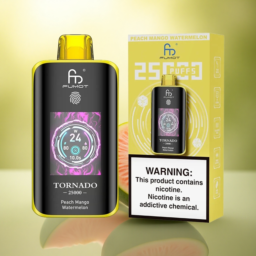 Fumot Tornado 25000 Puffs Pêche Mangue Pastèque Écran HD 700mAh 5% Nicotine
