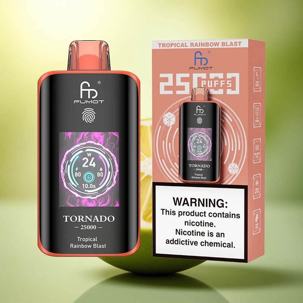 Fumot Tornado 25000 Puffs Éclat Arc-en-Ciel Tropical avec Écran HD et Batterie 700mAh
