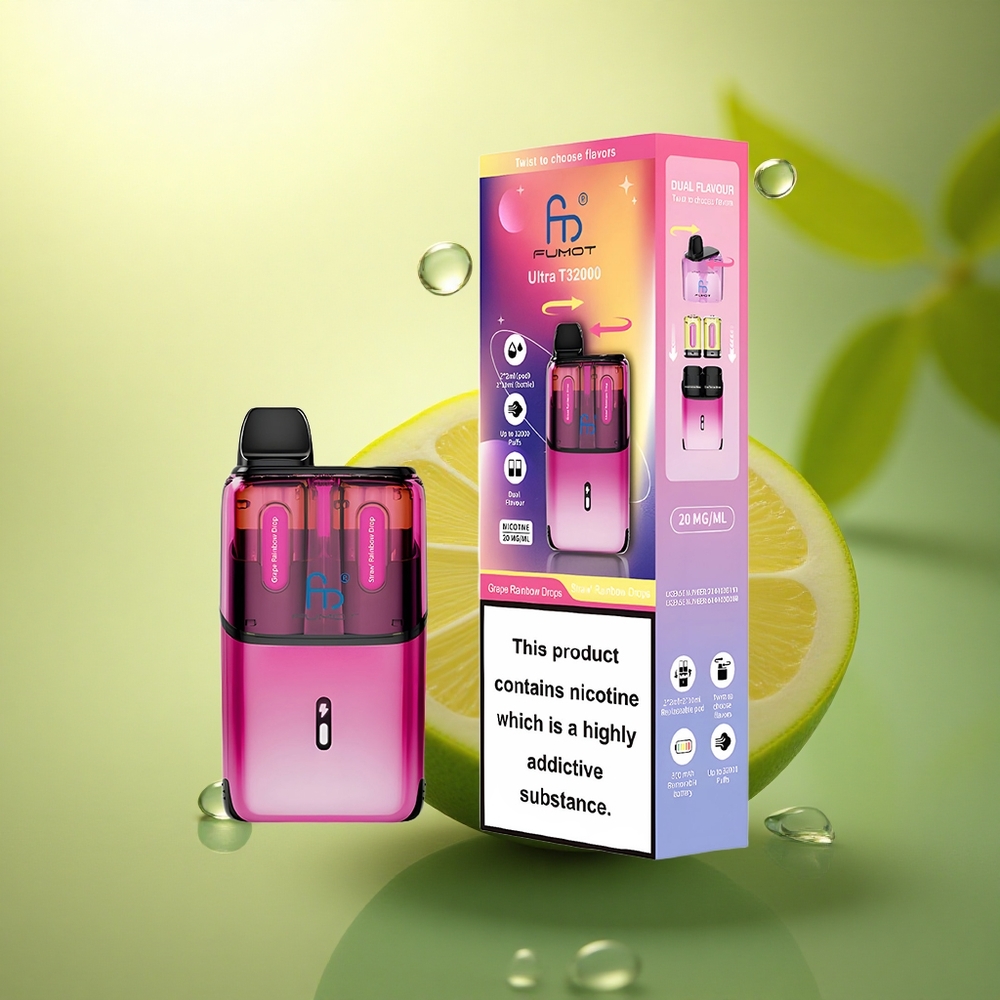 Fumot Ultra T32000 Puffs Gouttes Arc-en-Ciel Fraise avec 20mg de Nicotine et 800mAh
