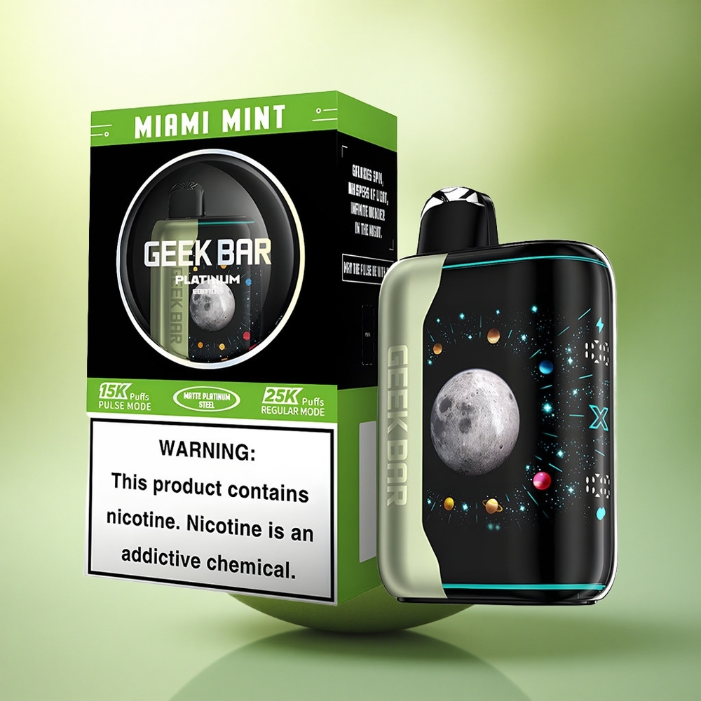 GEEK BAR Platinum Edition 25000 Puffs Menthe de Miami avec écran courbe 3D et 2% de nicotine