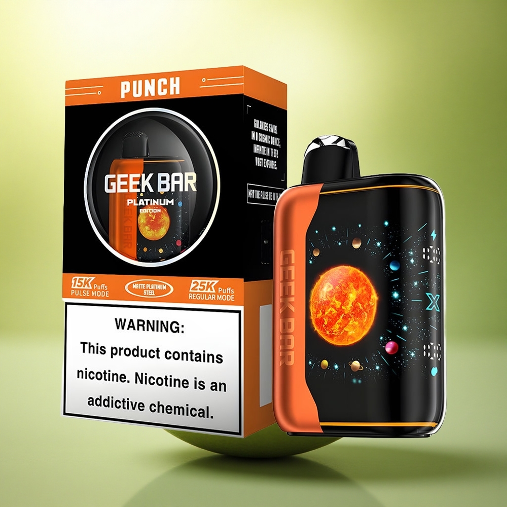 GEEK BAR Platinum Edition 25000 Puffs Punch Acier Platine avec 20mL d\'E-Liquide et 2% de Nicotine