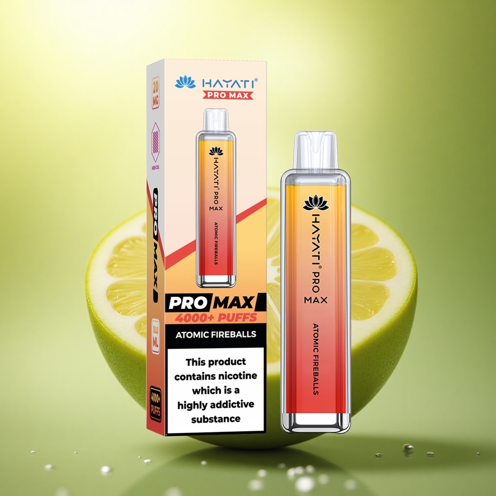 Hayati Pro Max 4000 Puffs Boules de Feu Atomiques Rechargeables 1400mAh 2% Nicotine