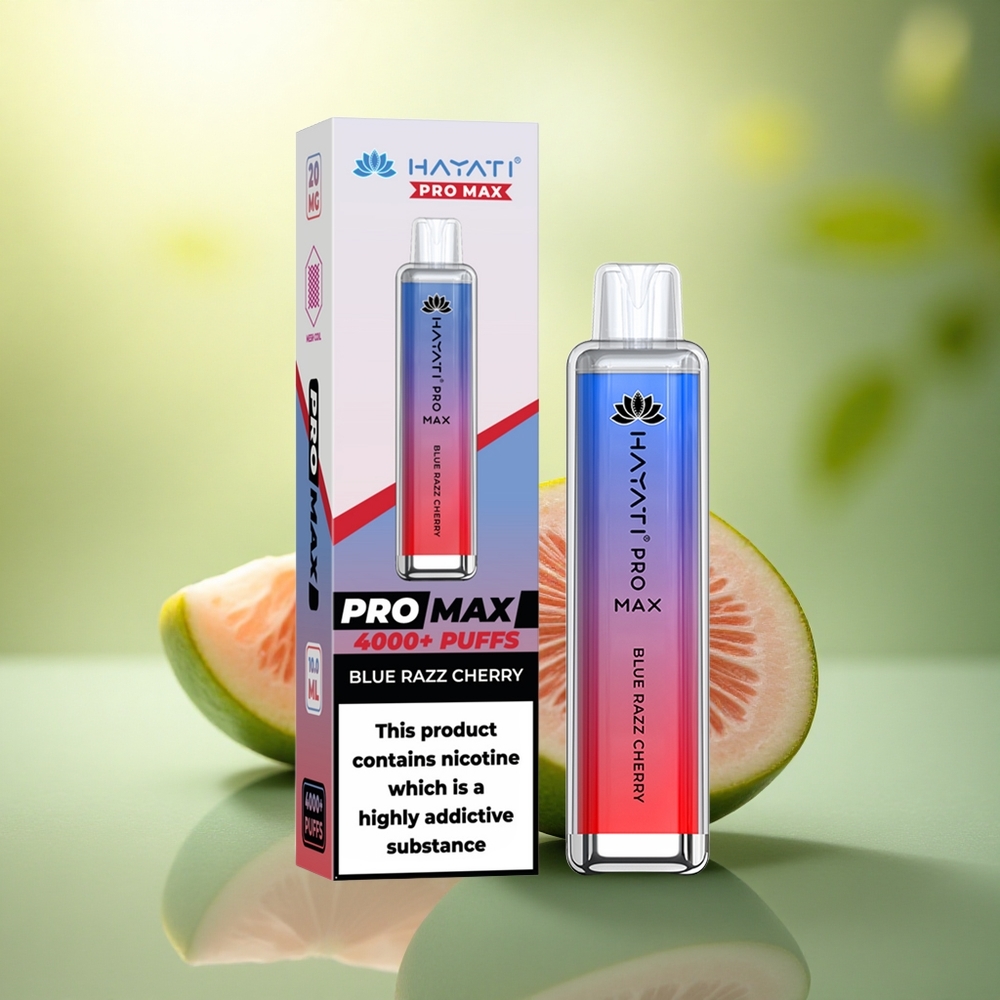 Hayati Pro Max 4000 Puffs Cerise Framboise Bleue Rechargeable 1400mAh Dual Mesh Coil