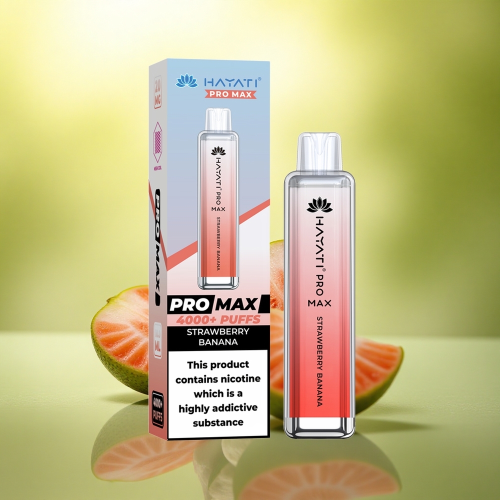 Hayati Pro Max 4000 Puffs Fraise Banane Rechargeable 1400mAh Dual 1.1 Ohm