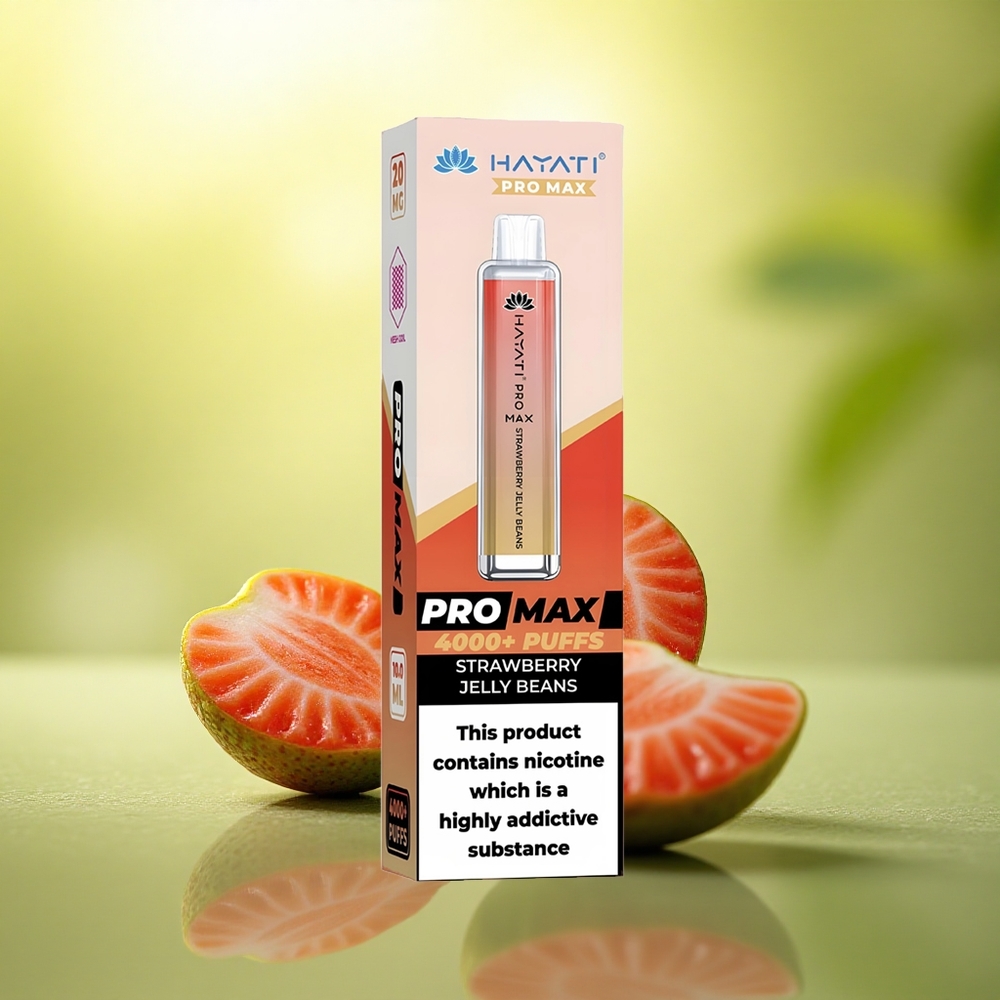 Hayati Pro Max 4000 Puffs Fraise Haricots Gélifiés Rechargeable 1400mAh Dual 1.1 Ohm