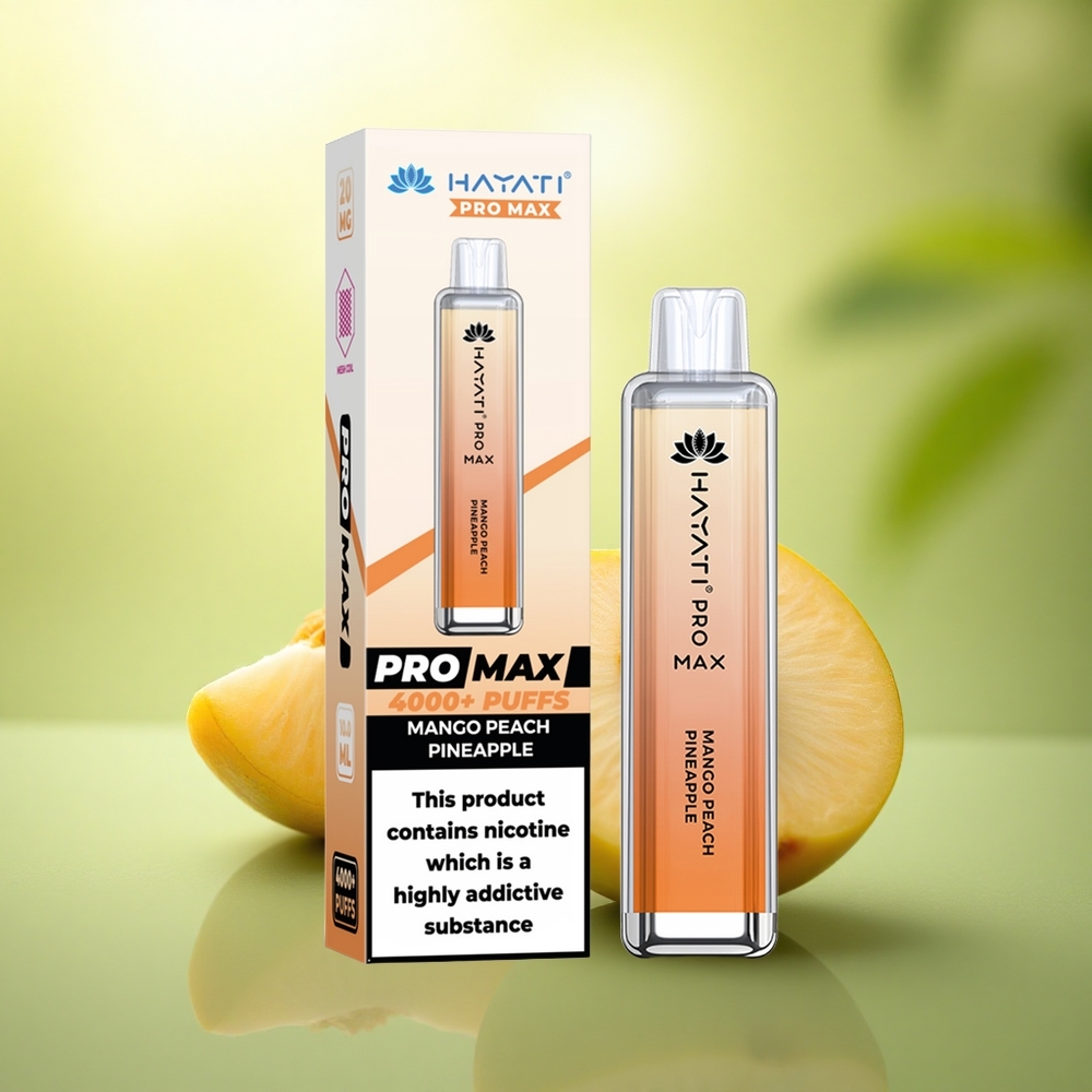 Hayati Pro Max 4000 Puffs Mangue Pêche Ananas Rechargeable 1400mAh Dual 1.1 Ohm Mesh Coil
