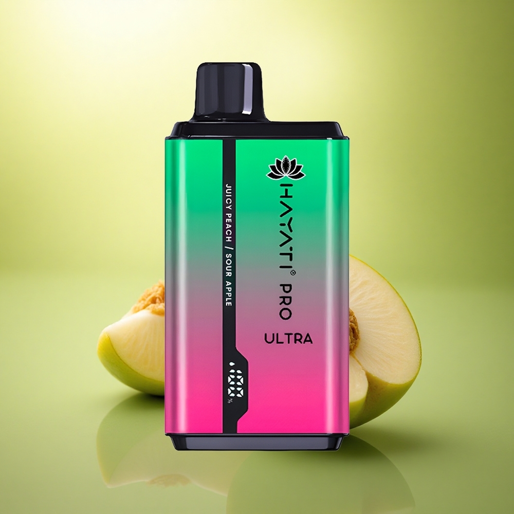 Hayati Pro Ultra 15000 Puffs Pomme Acidulée Pêche Juteuse 850mAh 24ml 2% Nicotine