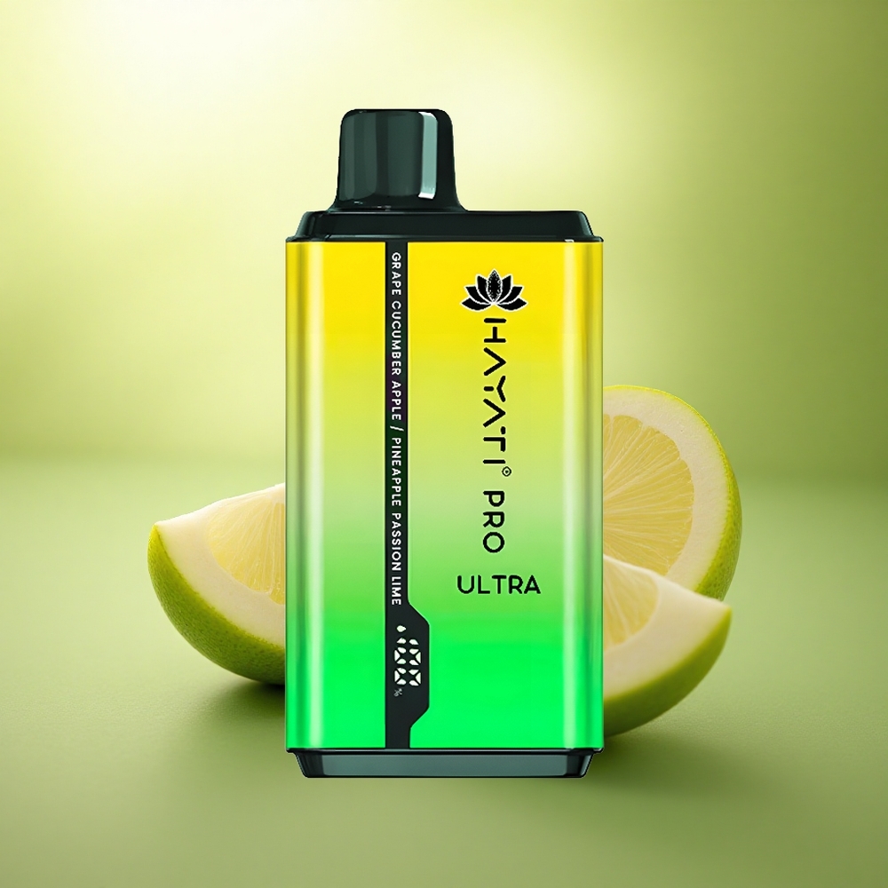 Hayati Pro Ultra 15000 Puffs Raisin Concombre Pomme Ananas Passion Lim avec 2% de nicotine et 850mAh