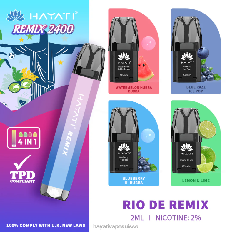 Hayati Remix système de dosettes préremplies 2400 bouffées Rio de remix - Hayati vape review 2ND0X57