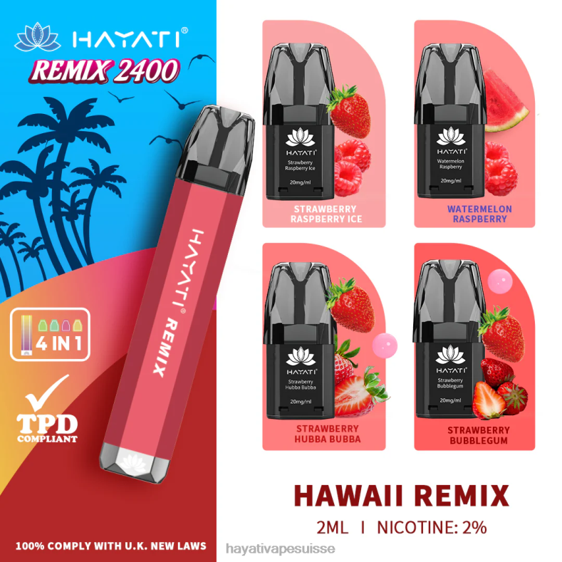 Hayati Remix système de dosettes préremplies 2400 bouffées remix hawaïen - Hayati vape liquid 2ND0X54